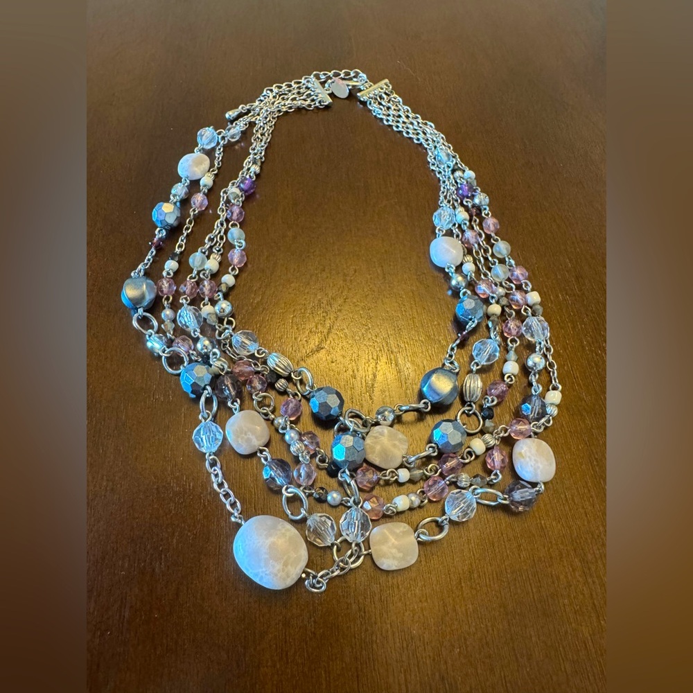 Elegant Lia Sophia Multi-Layered Silver and Purple Necklace